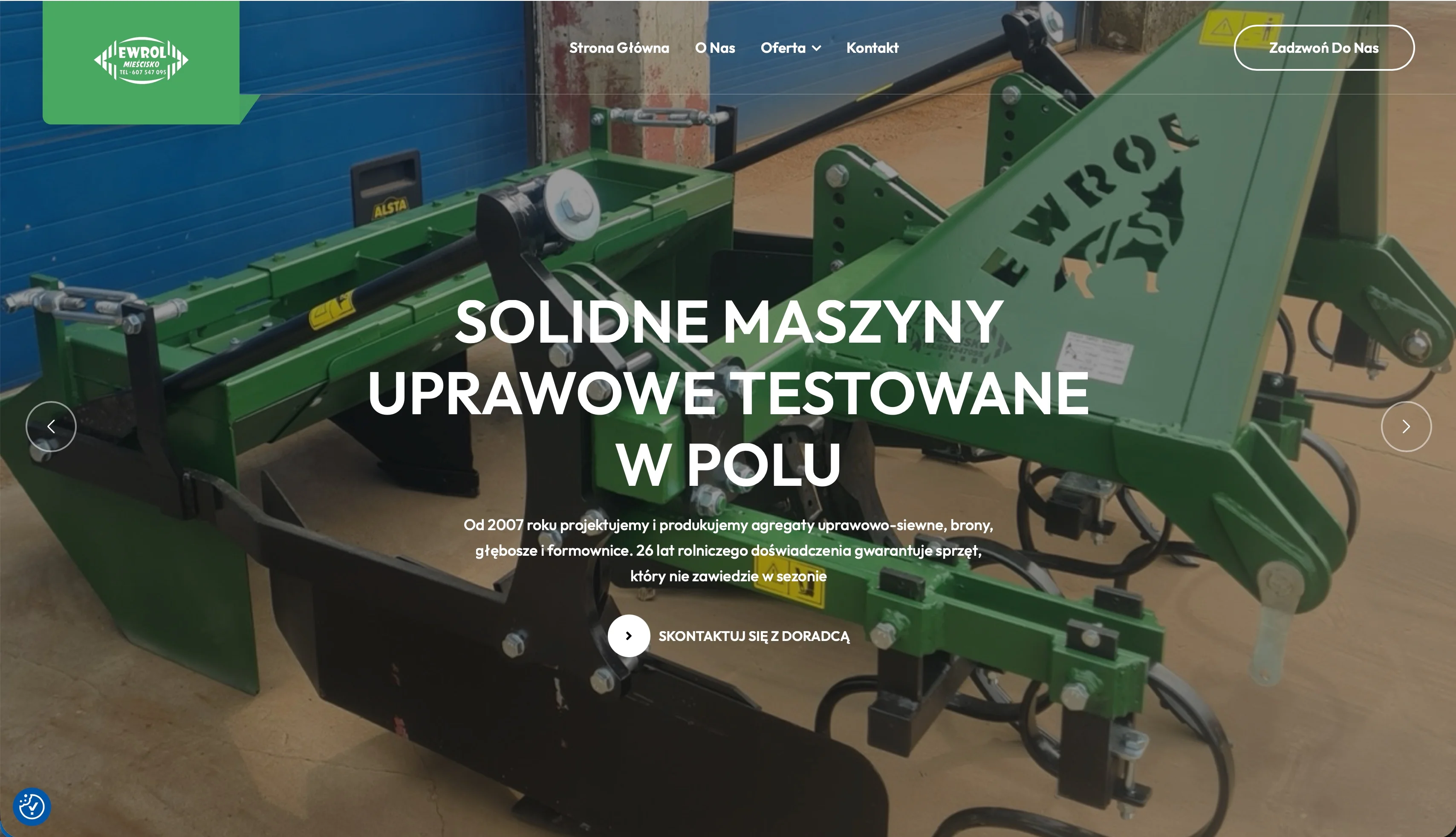 Strona internetowa Ewrol Mieścisko – producent maszyn rolniczych