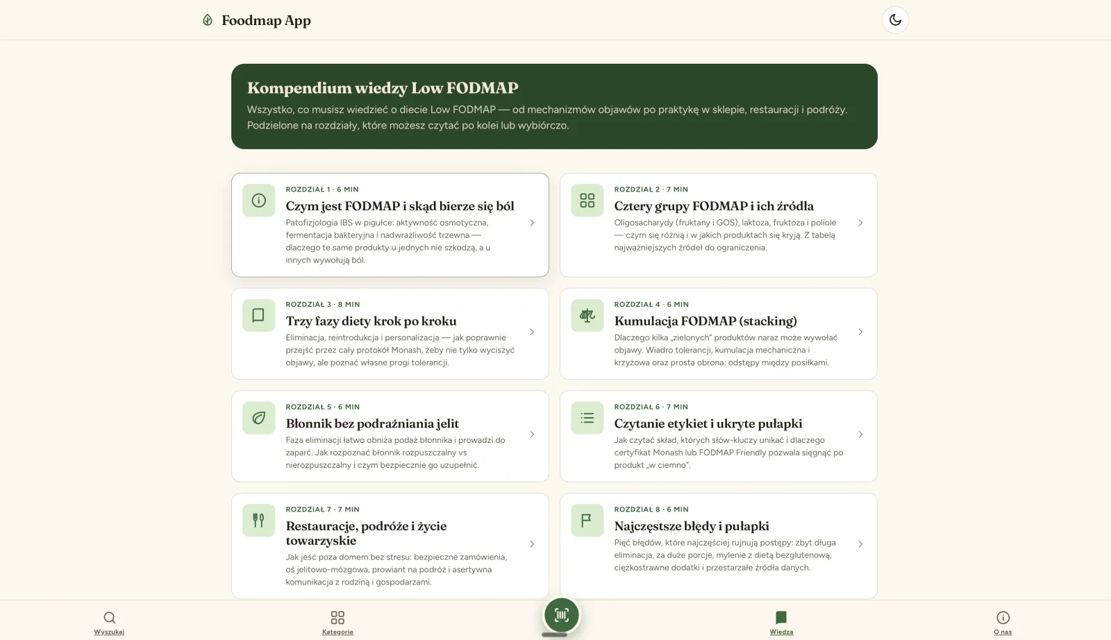 Kompendium wiedzy Low FODMAP w aplikacji FODMAP Checker — 8 rozdziałów edukacyjnych